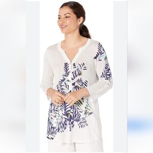NIC + ZOE XS Top Linen Cool BreezeSweater Knit Lightweight White/ Blue NwT